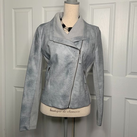 Zip Front Faux-Leather Ribbed Jacket - Picture 2 of 7